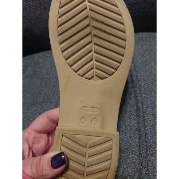 Crocs Sandals Tulum White Tan Womens Size 8 Strappy Flats Comfort Vacation - Picture 10 of 10